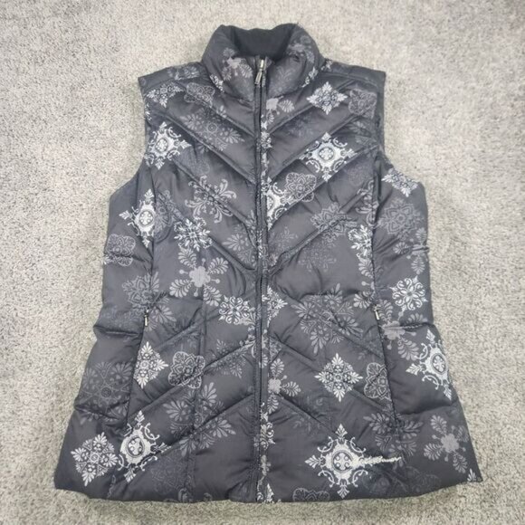 Eddie Bauer Puffer Vest Womens Small Goose Down Quilted Snowflake Print Floral - Picture 2 of 16